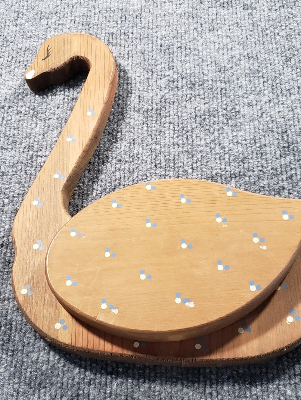 Adorable Vintage Solid Wood Wall Pocket Polka Dot Swan 10” x 8.5" Cottagecore